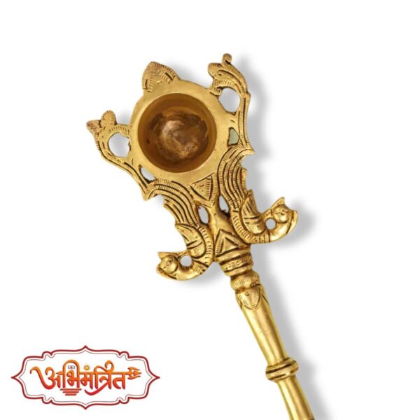 Decorative Antique Brass Ganesha Aachmani Spoon for Hawan and Religious Use
