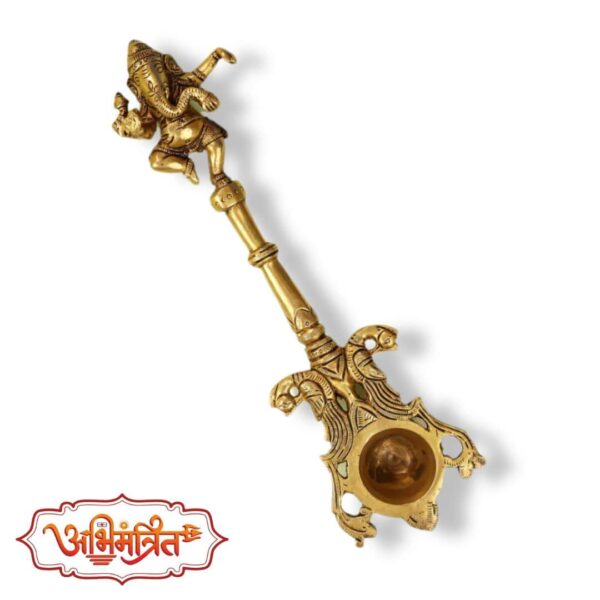 Antique Brass Hawan Aachmani Spoon with Lord Ganesha Idol for Pooja Rituals