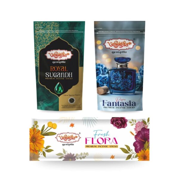 Abhimantrit Premium Incense Sticks Combo – Royal Sugandh, Fantasia & Fresh Flora Packs